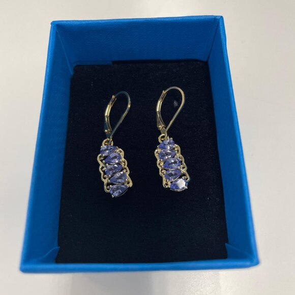 JTV Blue Tanzanite 18k Yellow Gold Over Sterling Silver Dangle Earrings 1.96ctw - Picture 4 of 9